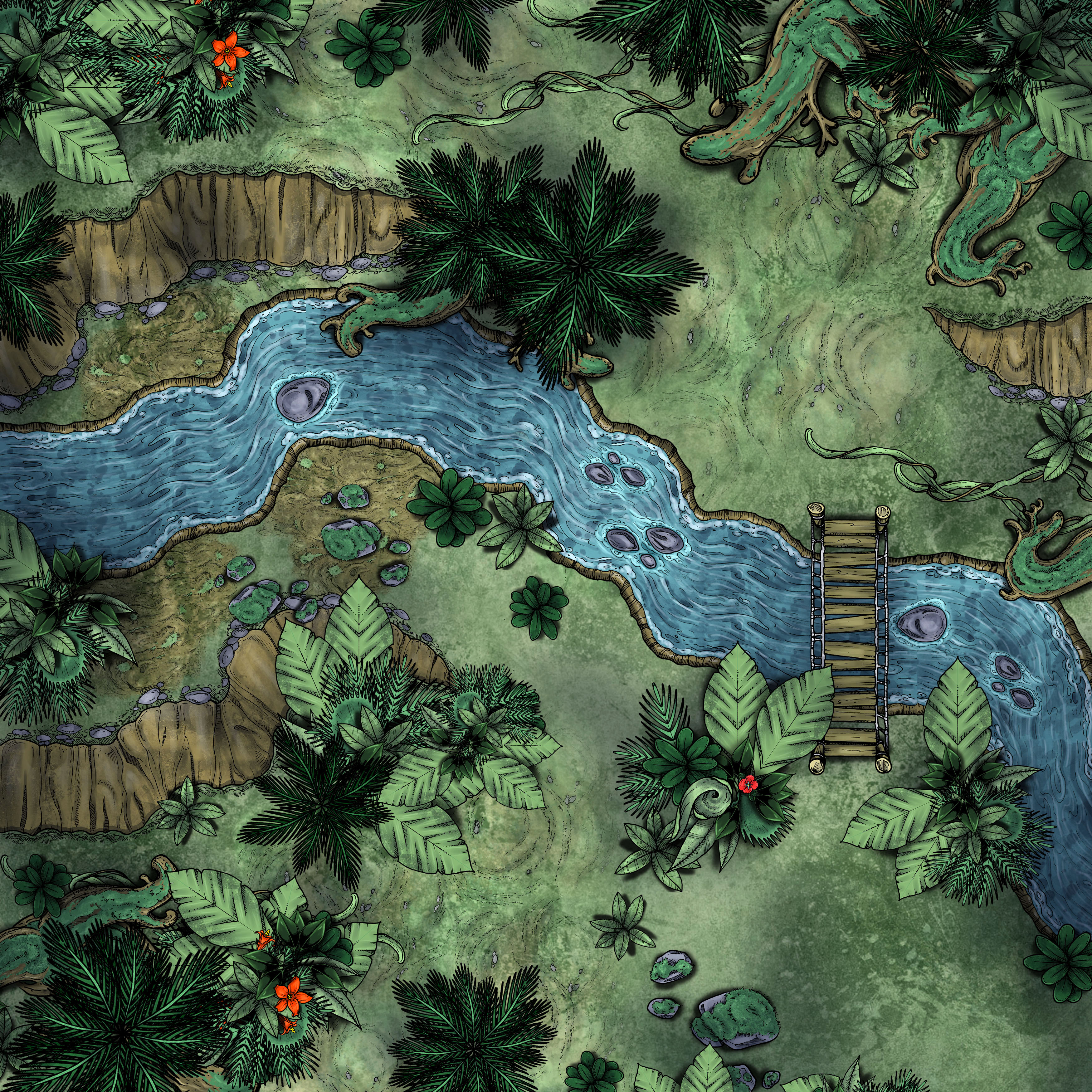 Junglemap2 Jungle Tropical Map Battle River Bridge Adventure Nord Games